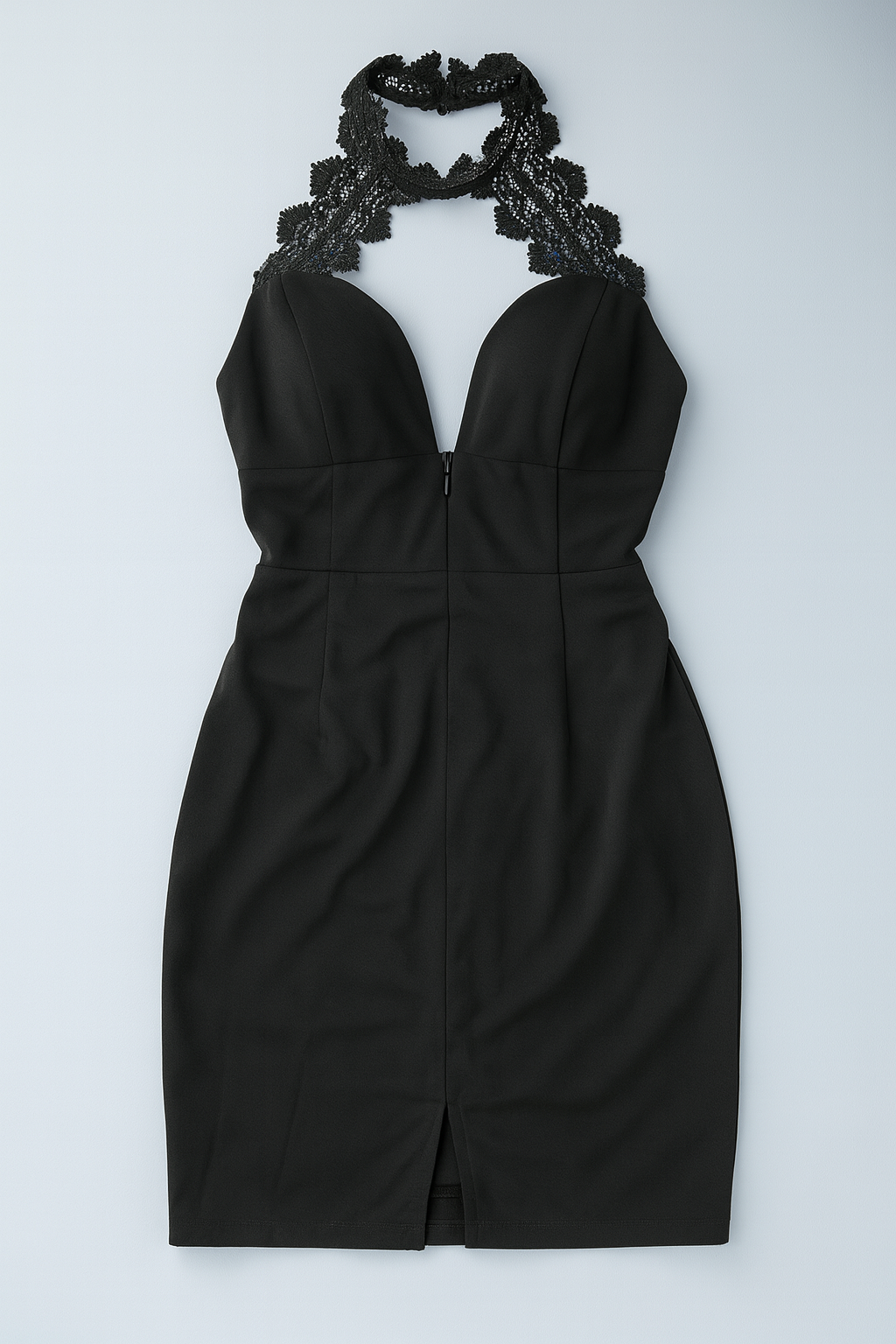 Vestido negro halter con encaje elegante - Size M_2