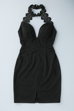 Vestido negro halter con encaje elegante - Size M
