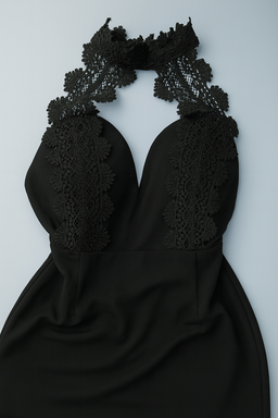 Vestido negro halter con encaje elegante - Size M