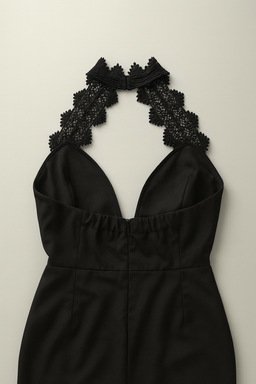 Vestido negro halter con encaje elegante - Size M
