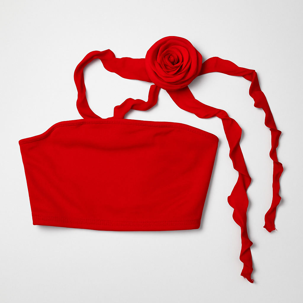 Top strapless rojo con detalle de flor - Size M