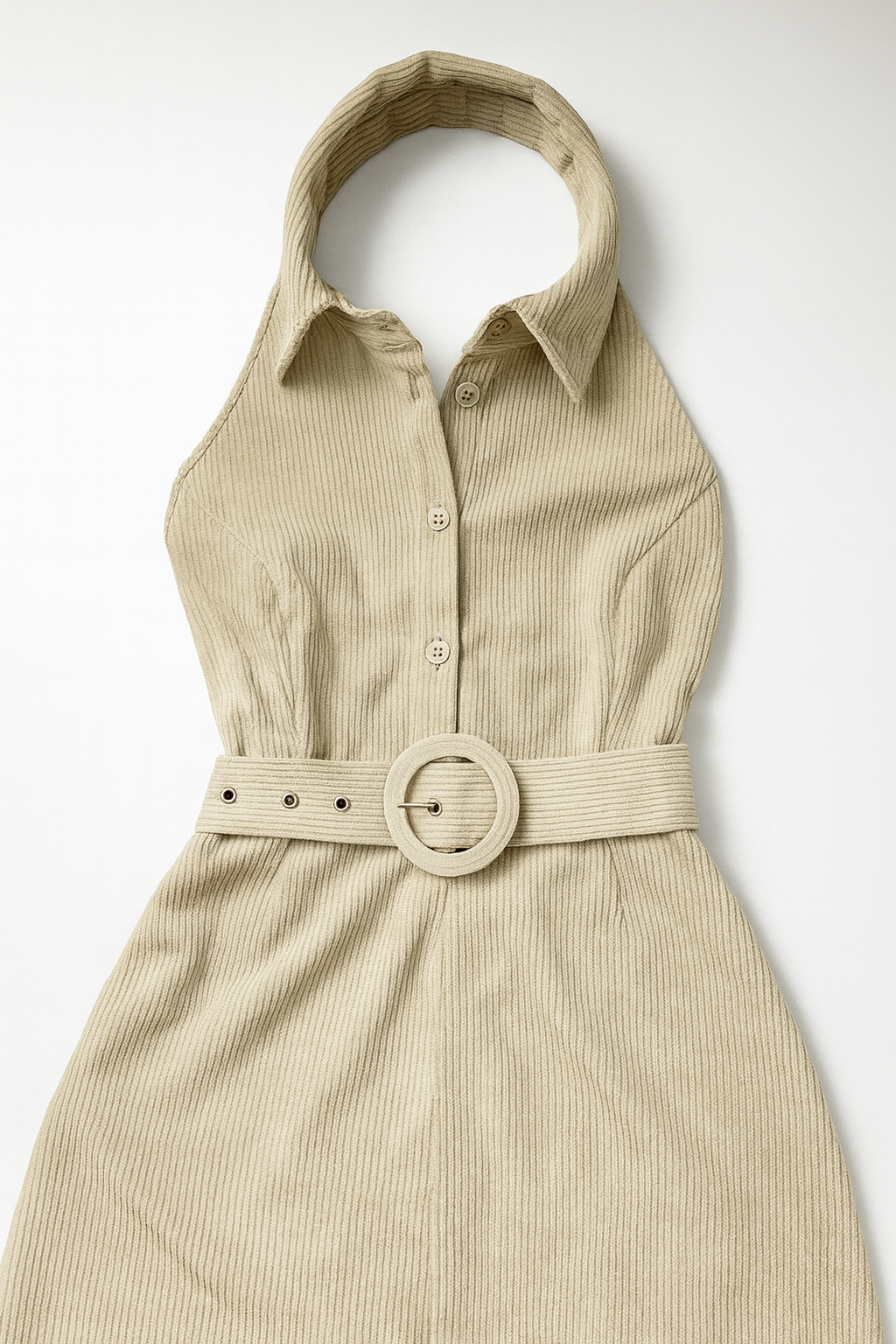 Vestido halter beige con cinturón - Size M_0