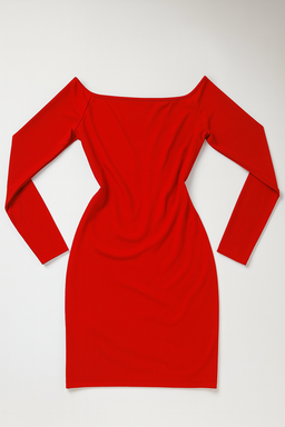 Vestido rojo fruncido con escote off-shoulder - Size S 