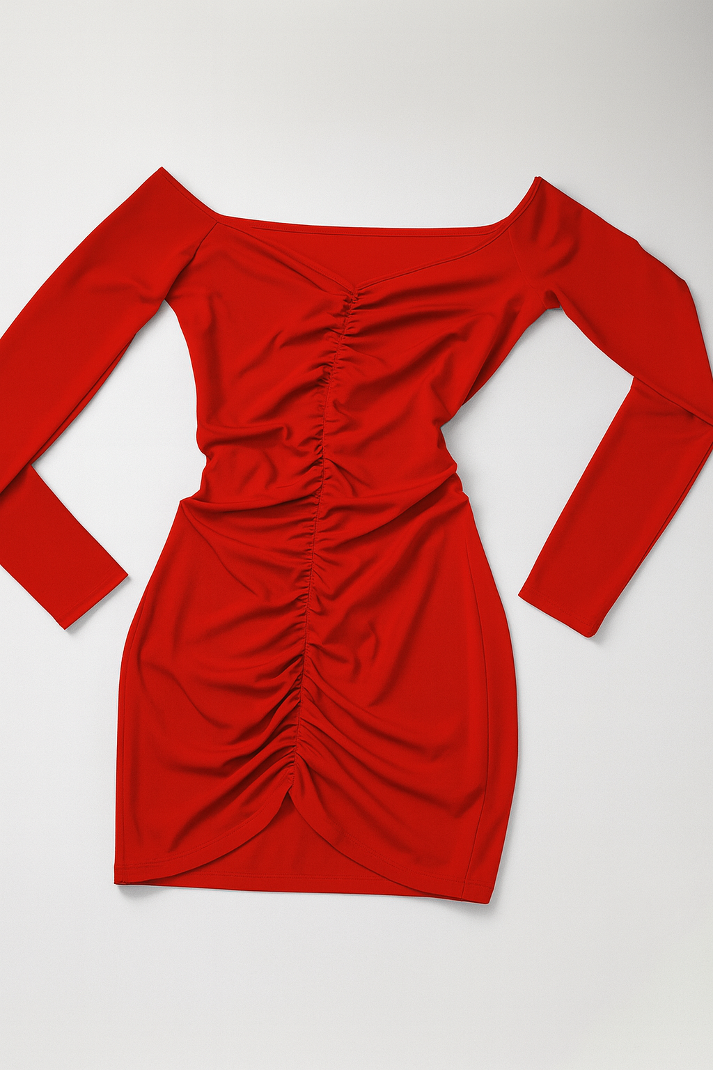 Vestido rojo fruncido con escote off-shoulder - Size S _0