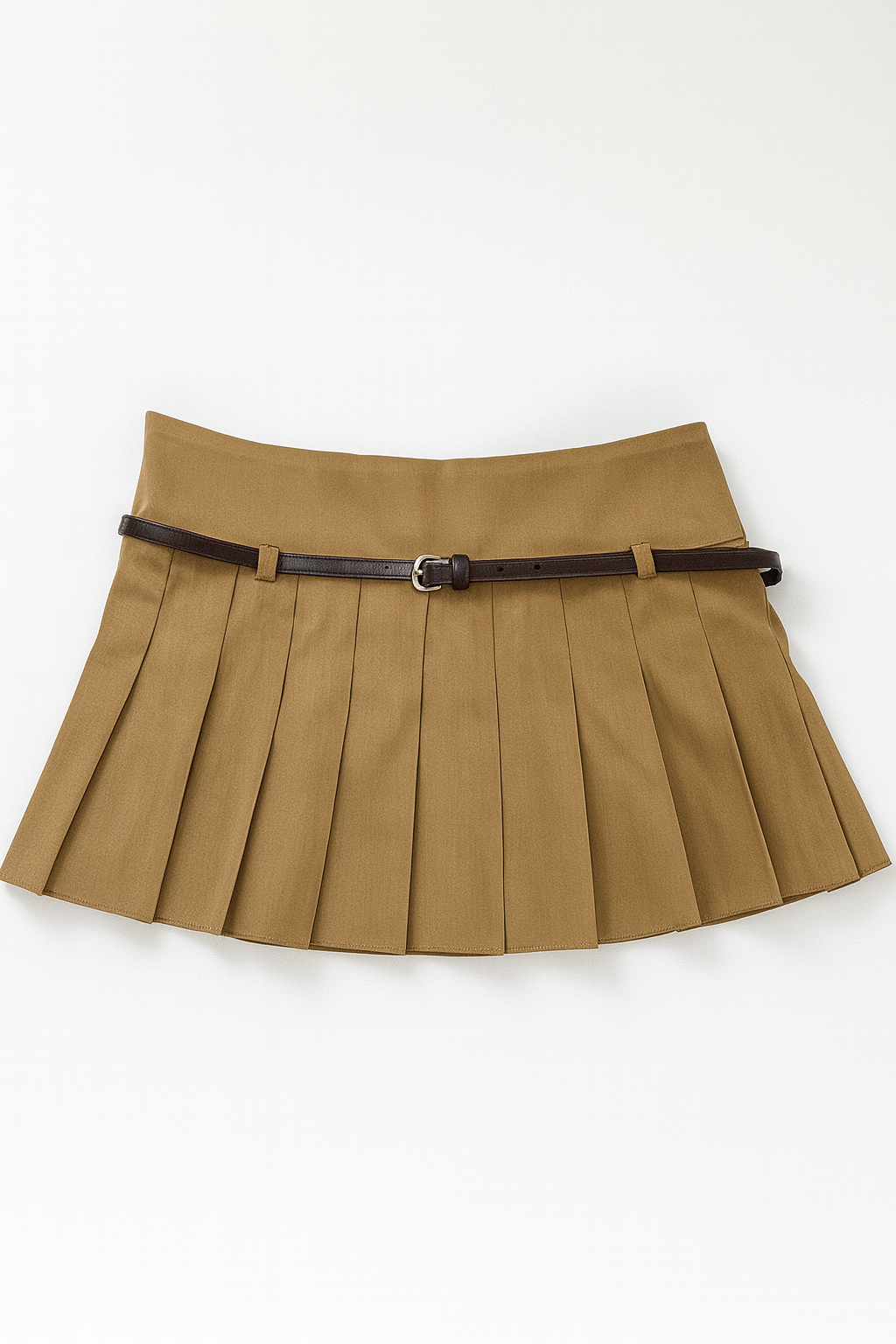 Falda corta plisada color camel con cinturón - Size M_0
