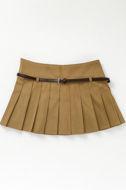 Falda corta plisada color camel con cinturón - Size M
