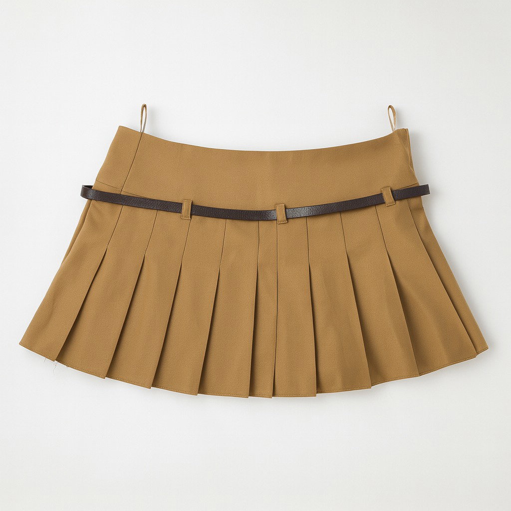 Falda corta plisada color camel con cinturón - Size M_2