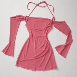 Vestido rosado con mangas acampanadas y tiras al cuello - Size M
