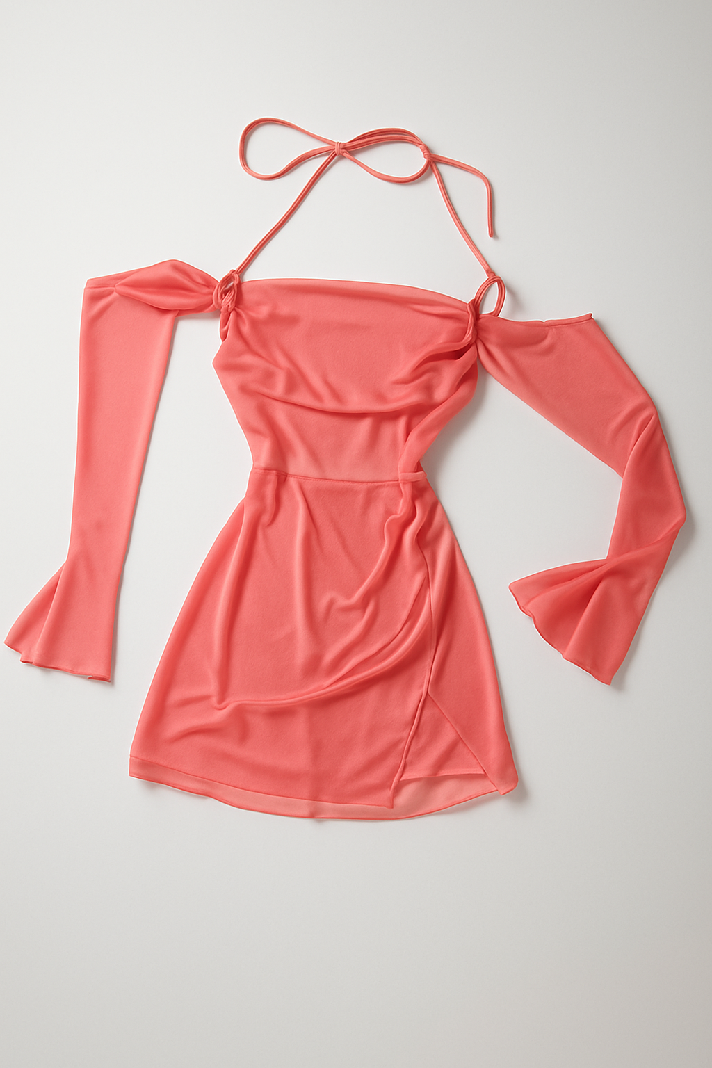Vestido rosado con mangas acampanadas y tiras al cuello - Size M