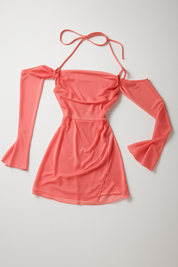 Vestido rosado con mangas acampanadas y tiras al cuello - Size M