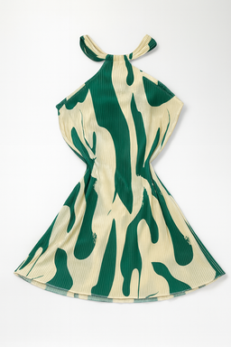 Vestido Halter Estampado Verde y Beige - Size M