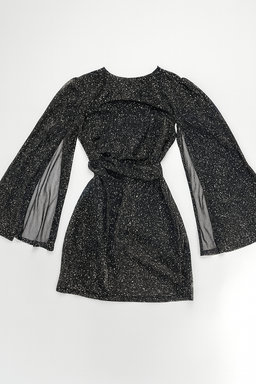 Vestido Negro Brillante de Mangas Amplias - Size M