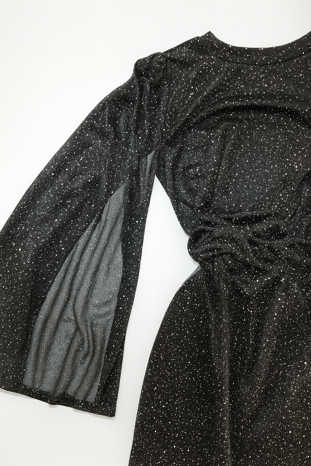 Vestido Negro Brillante de Mangas Amplias - Size M_2