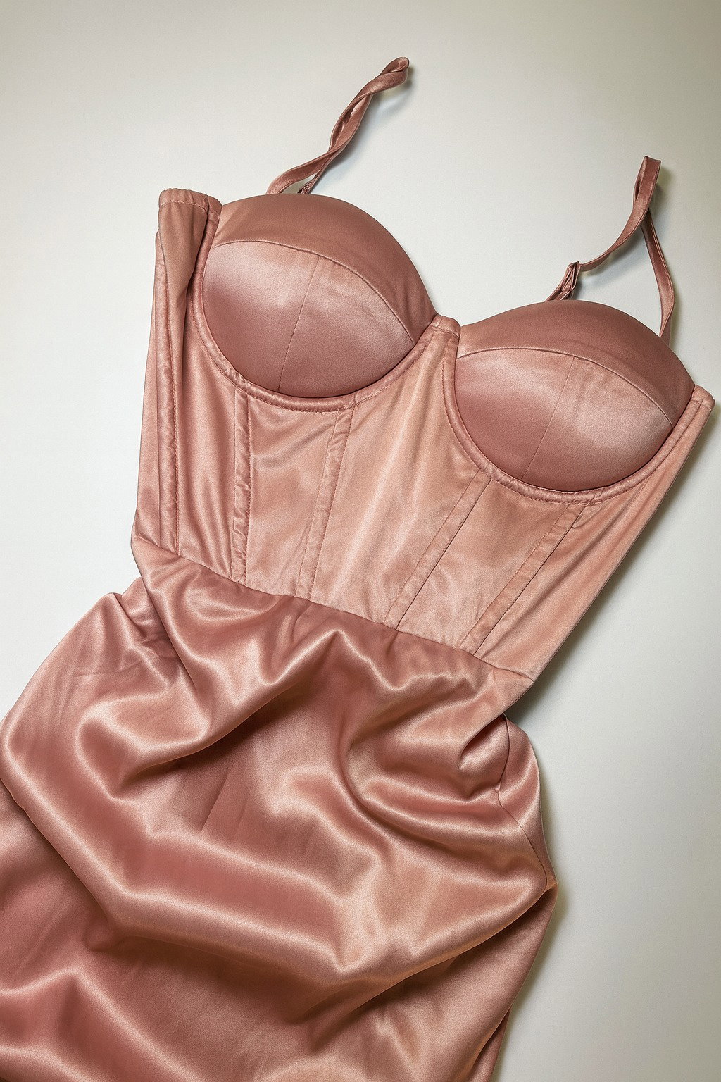 Vestido corset satinado color rosa empolvado - Size S