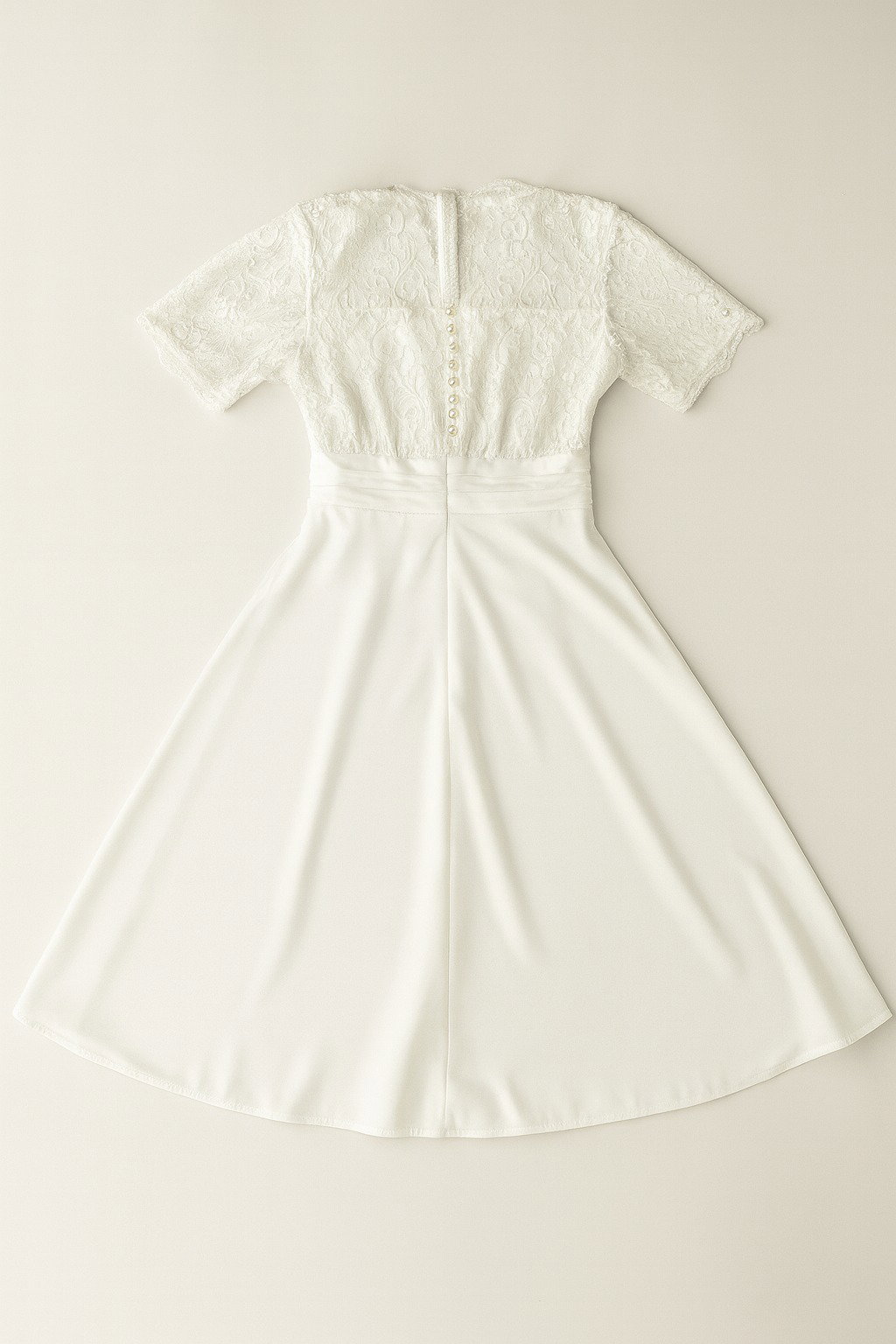 Vestido midi blanco con encaje y botones traseros - Size M_0