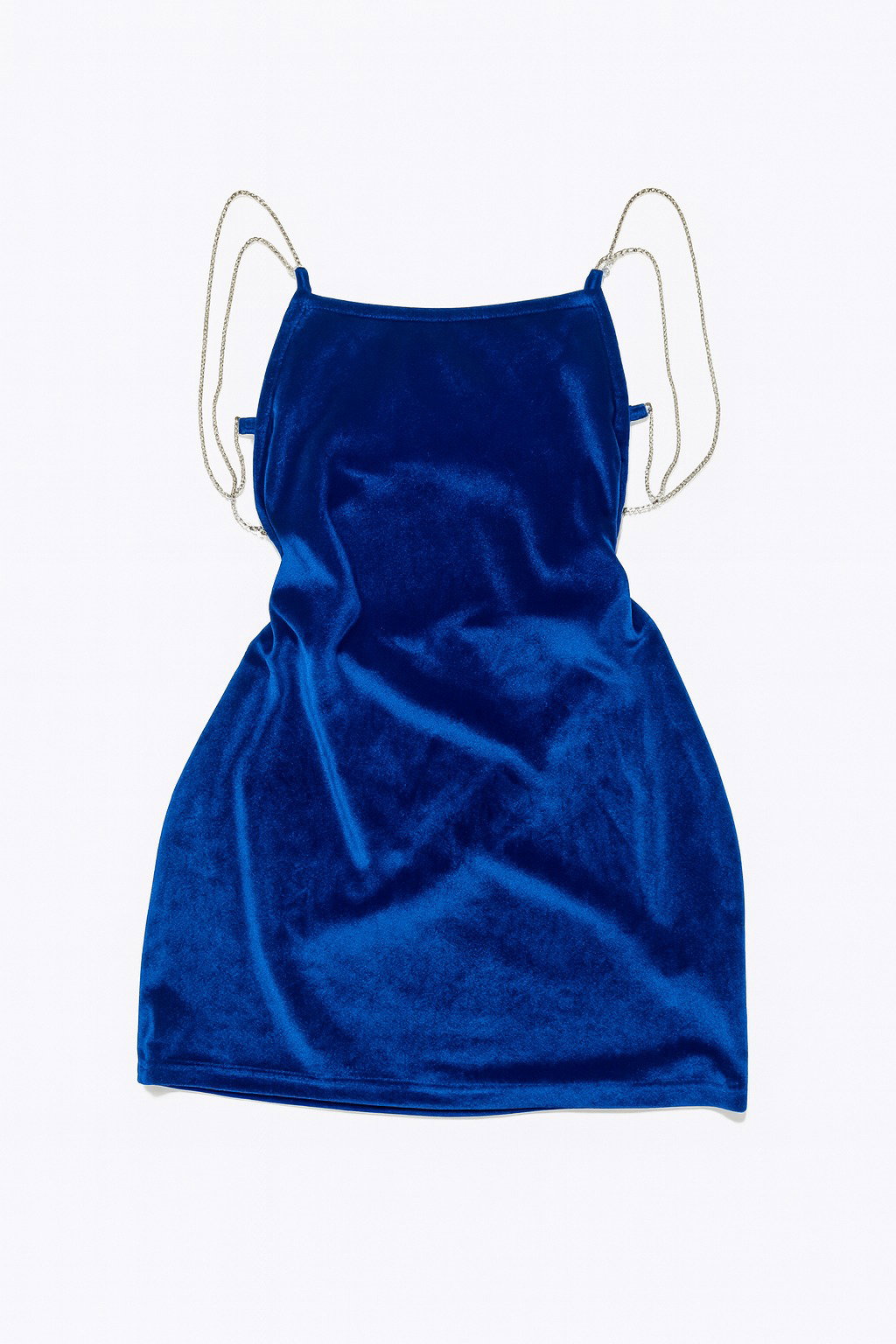 Vestido de terciopelo azul con tirantes de cadena - Size M_0