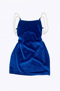 Vestido de terciopelo azul con tirantes de cadena - Size M