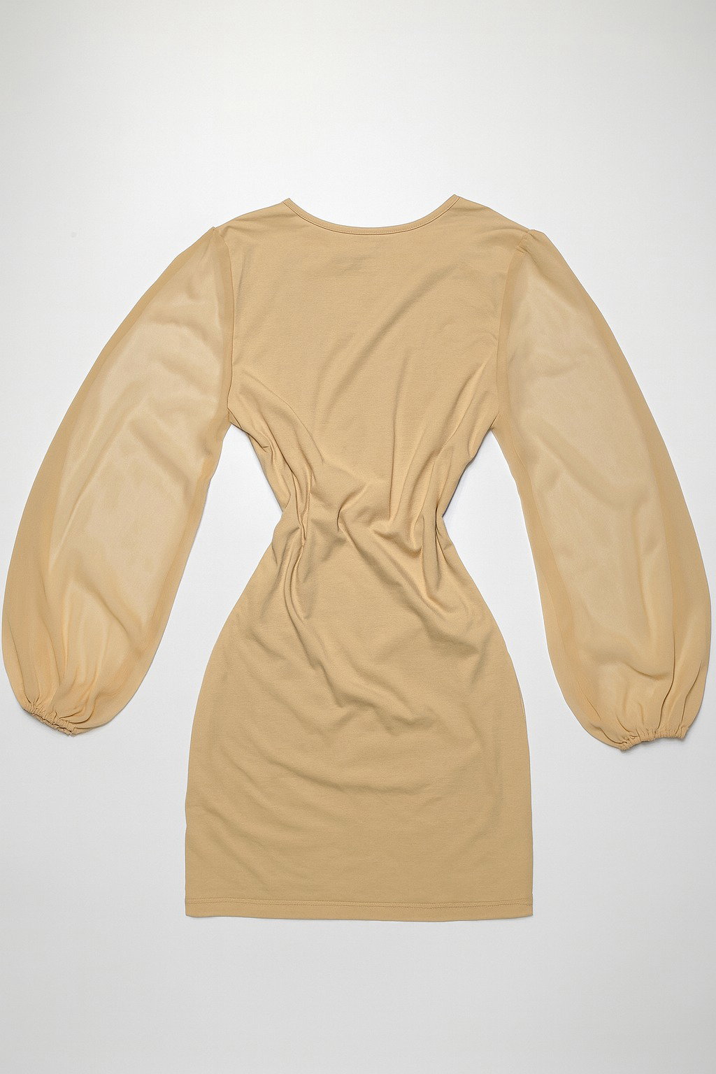 Vestido dorado fruncido con mangas largas transparentes - Size M_1