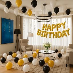 Premium Black, Gold & White Birthday Decoration Service