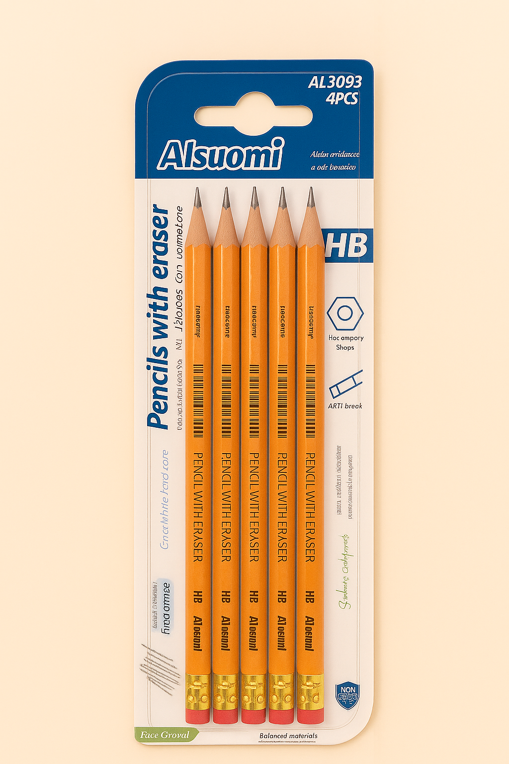 ALSUOMI HB Pencils with Eraser (HB, 4-Pack)