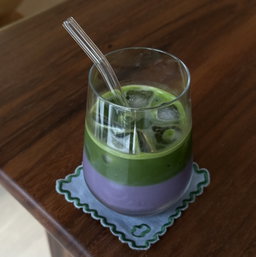 iced blueberry matcha latte