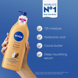 NIVEA Cocoa Butter Body Lotion for Dry Skin with Hyaluronic Acid, 72Hr Moisturizer, 16.9 fl oz