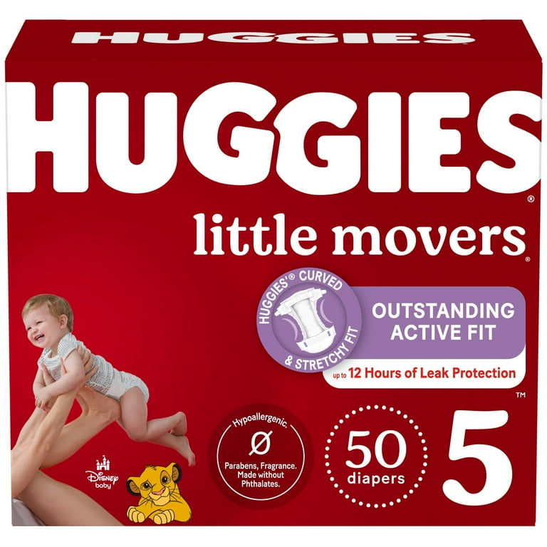 Huggies Little Movers Baby Diapers, Size 5 (27+ lbs), 50 Ct
