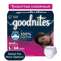 Goodnites Bedwetting Underwear for Girls, L (68-95 lbs), 34 Ct