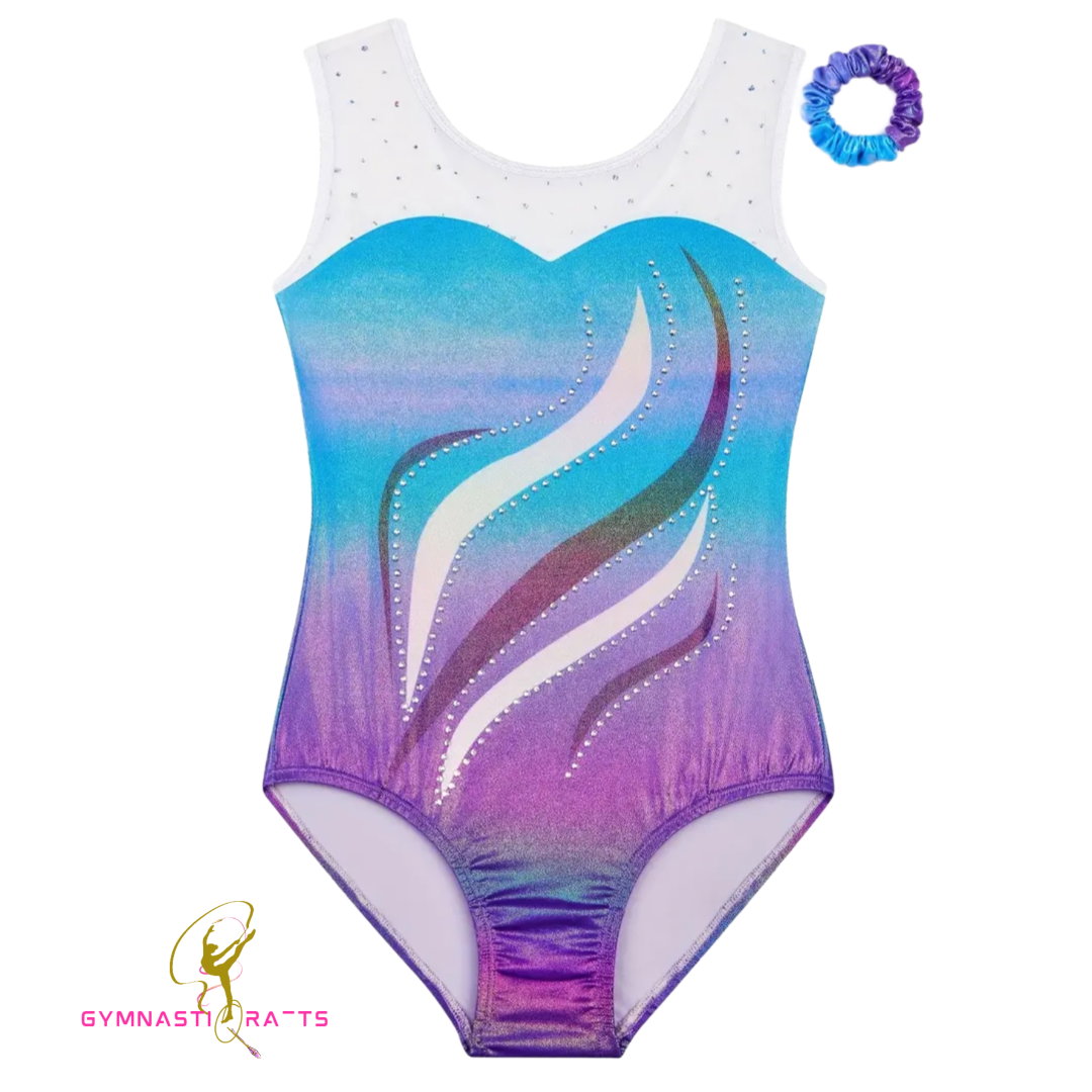 Ocean Blue Gradient Sparkle Gymnastics Leotard + Matching Scrunchie