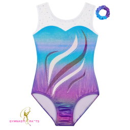  Ocean Blue Gradient Sparkle Gymnastics Leotard  + Matching Scrunchie