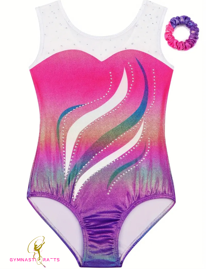  Sunset Pink Gradient Sparkle Gymnastics Leotard  + Matching Scrunchie _8