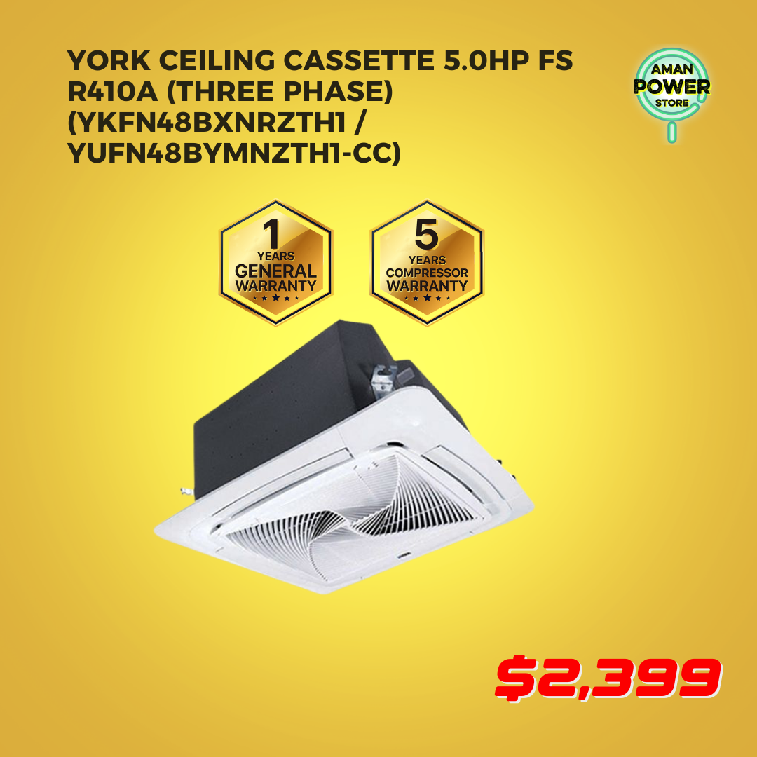 YORK CEILING CASSETTE 5.0HP FS R410A (THREE PHASE) (YKFN48BXNRZTH1 / YUFN48BYMNZTH1-CC)