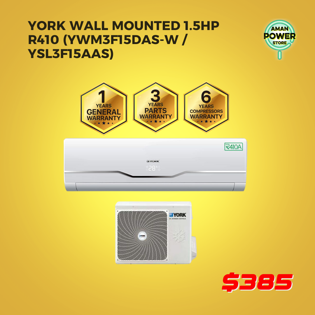 YORK WALL MOUNTED 1.5HP R410 (YWM3F15DAS-W / YSL3F15AAS)