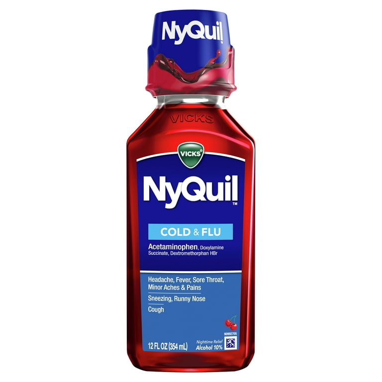 Vicks NyQuil Cold and Flu Liquid, Nighttime Cold and Flu Medicine, Cherry, 12 Fl oz_0