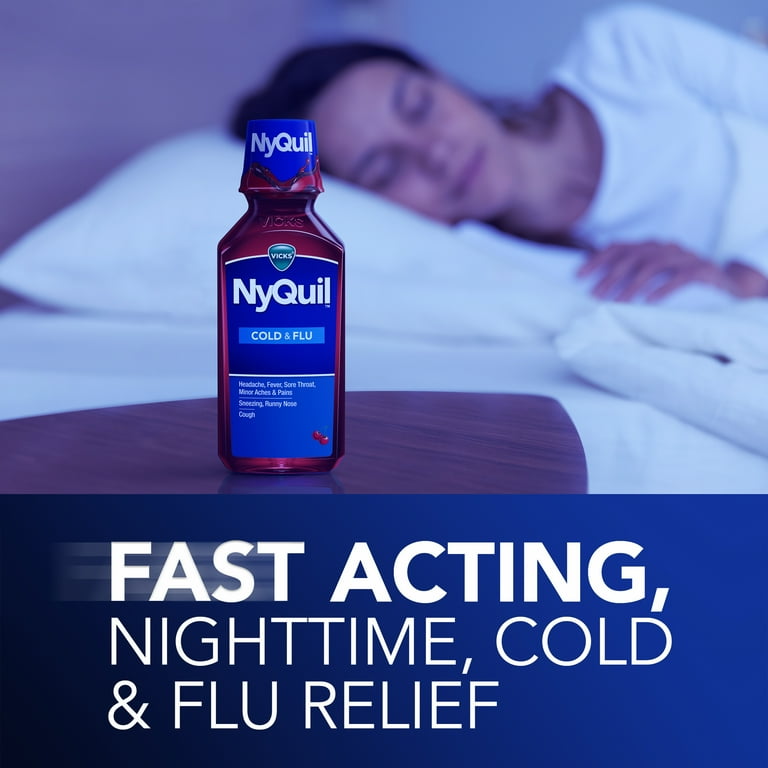Vicks NyQuil Cold and Flu Liquid, Nighttime Cold and Flu Medicine, Cherry, 12 Fl oz_3