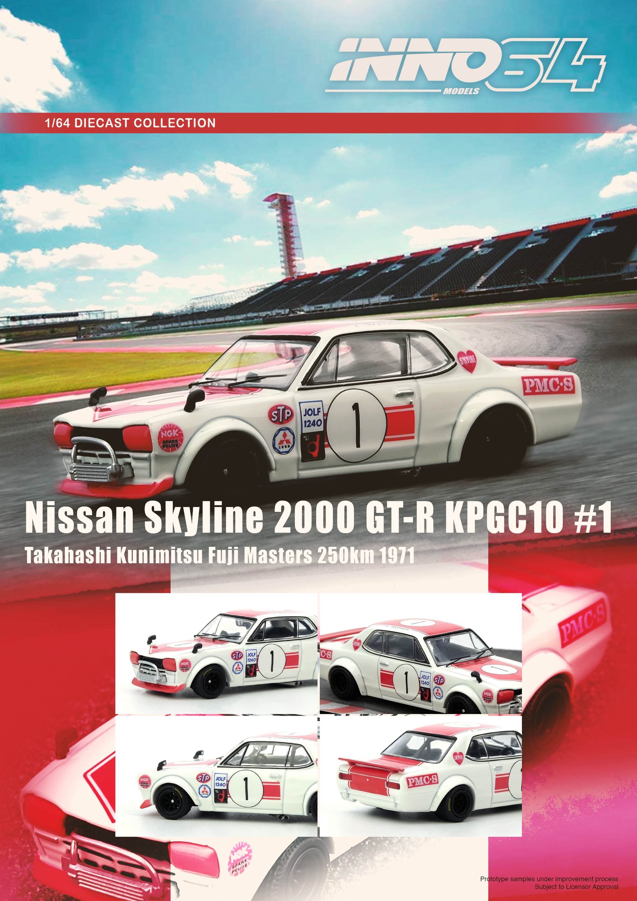 INNO MODEL 1/64 NISSAN SKYLINE 2000 GT-R (KPGC10) #1 - TAKAHASHI KUNIMITSU FUJI MASTERS 250KM 1971_1