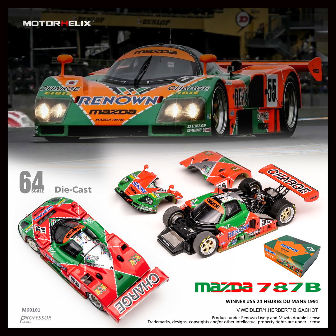 MOTOR HELIX MODEL 1/64 MAZDA 787B RENOWN #55 CHAMPION CAR
