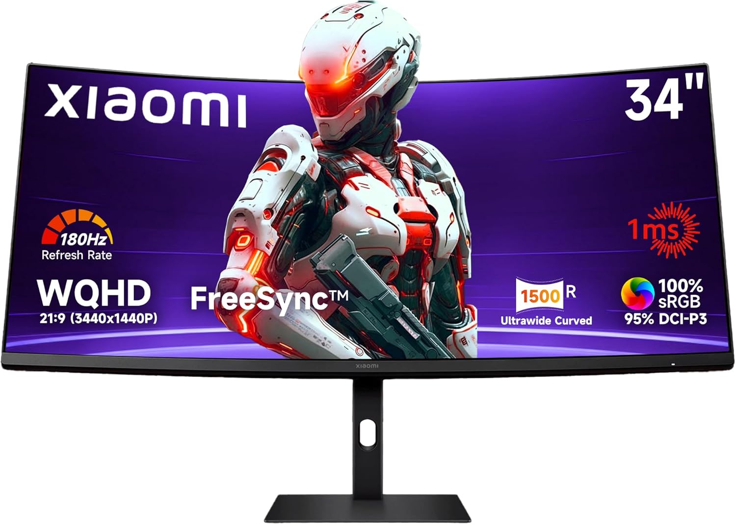 Monitor Curvo Gamer 34 polegadas 180Hz Alta taxa de atualização 1ms Fast FreeSync Premium Calibração profissional 95% DCI-P3 100% sRGB_0