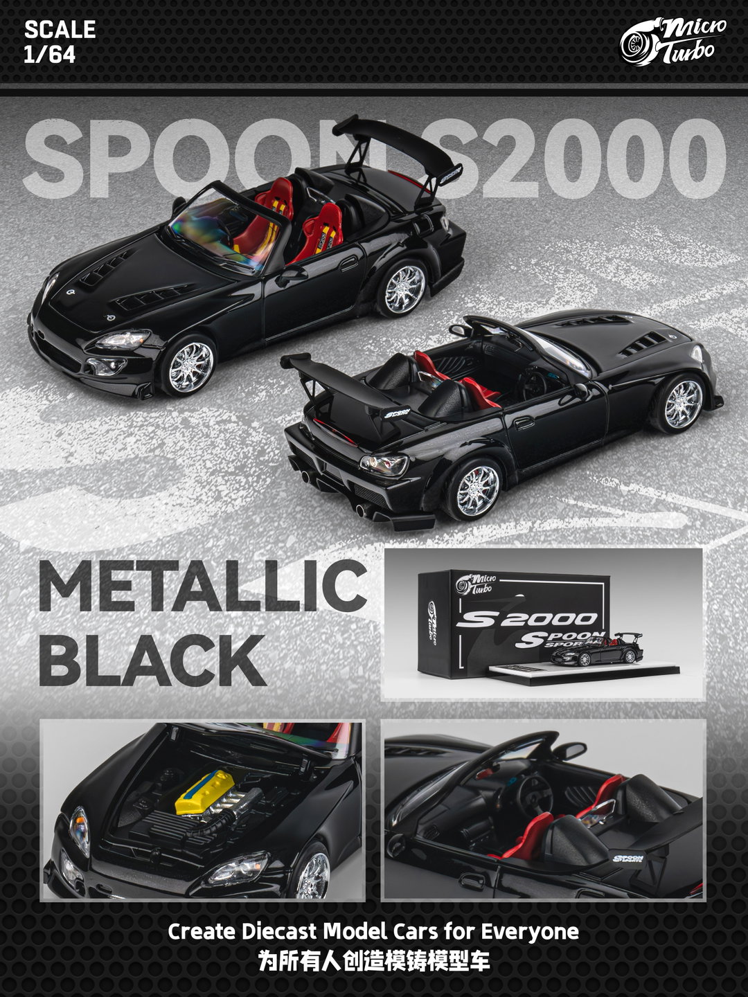 MICRO TURBO MODEL 1/64 HONDA S2000 SPOON SPORT - METALLIC BLACK