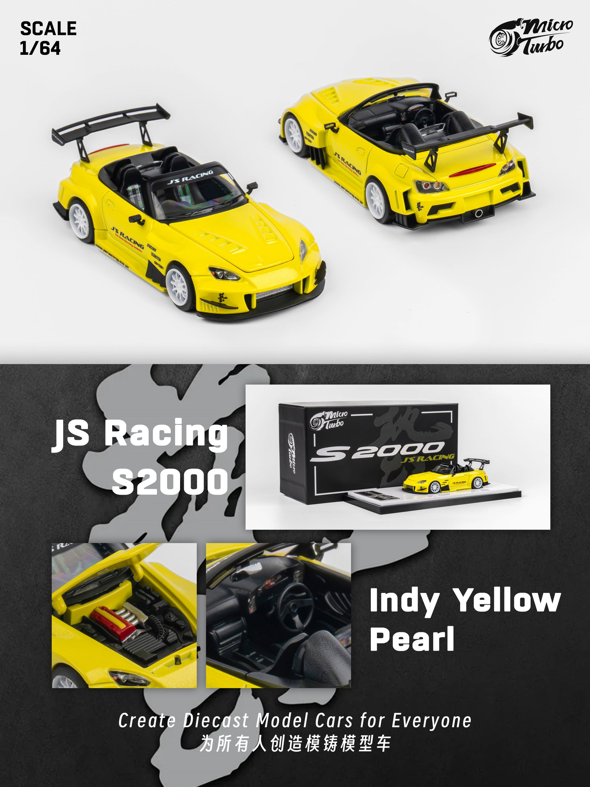 MICRO TURBO MODEL 1/64 HONDA S2000 JS RACING - METALLIC YELLOW_0