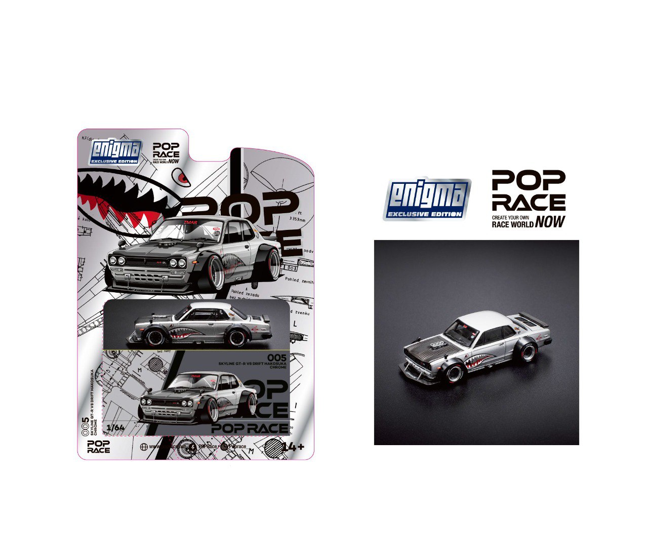 POP RACE MODEL 1/64 SKYLINE GT-R V8 DRIFT (HAKOSUKA) - METALLIC SILVER_0