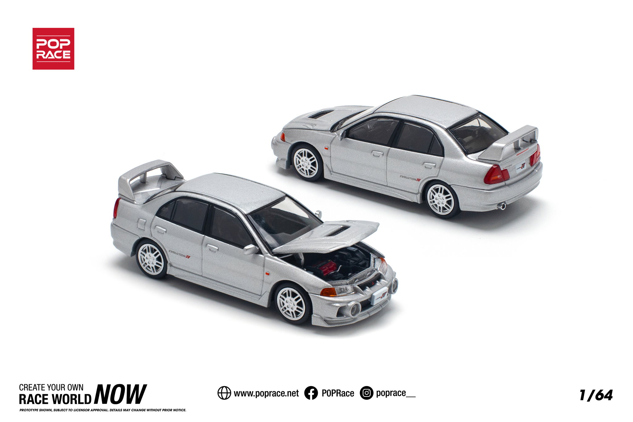 POP RACE MODEL 1/64 MITSUBISHI LANCER EVO 4 - STEEL SILVER_0