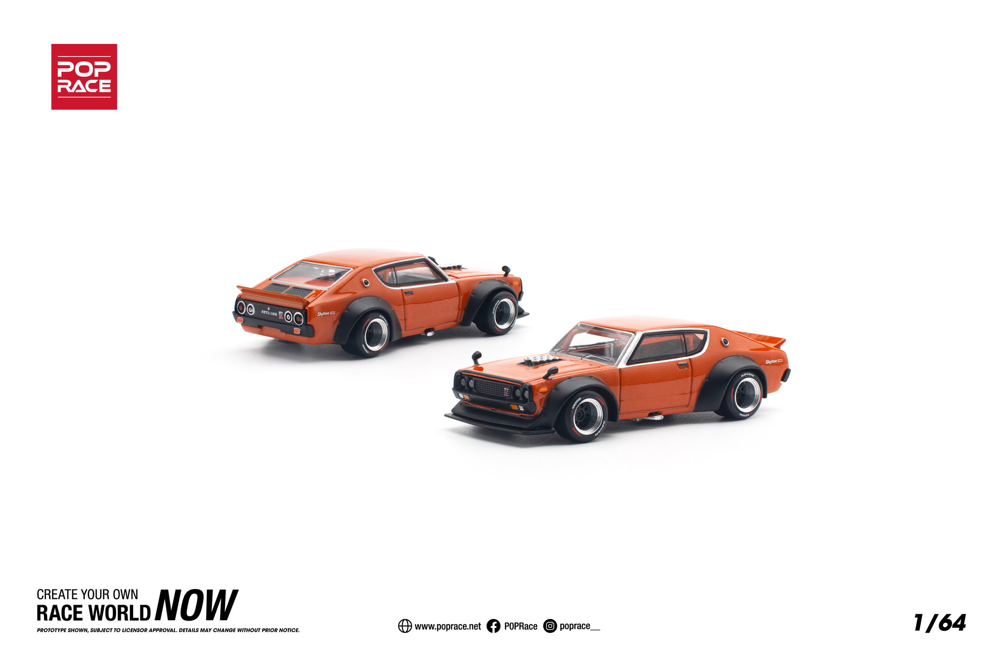 POP RACE MODEL 1/64 SKYLINE GT-R V8 DRIFT (KENMERI) - ORANGE_1