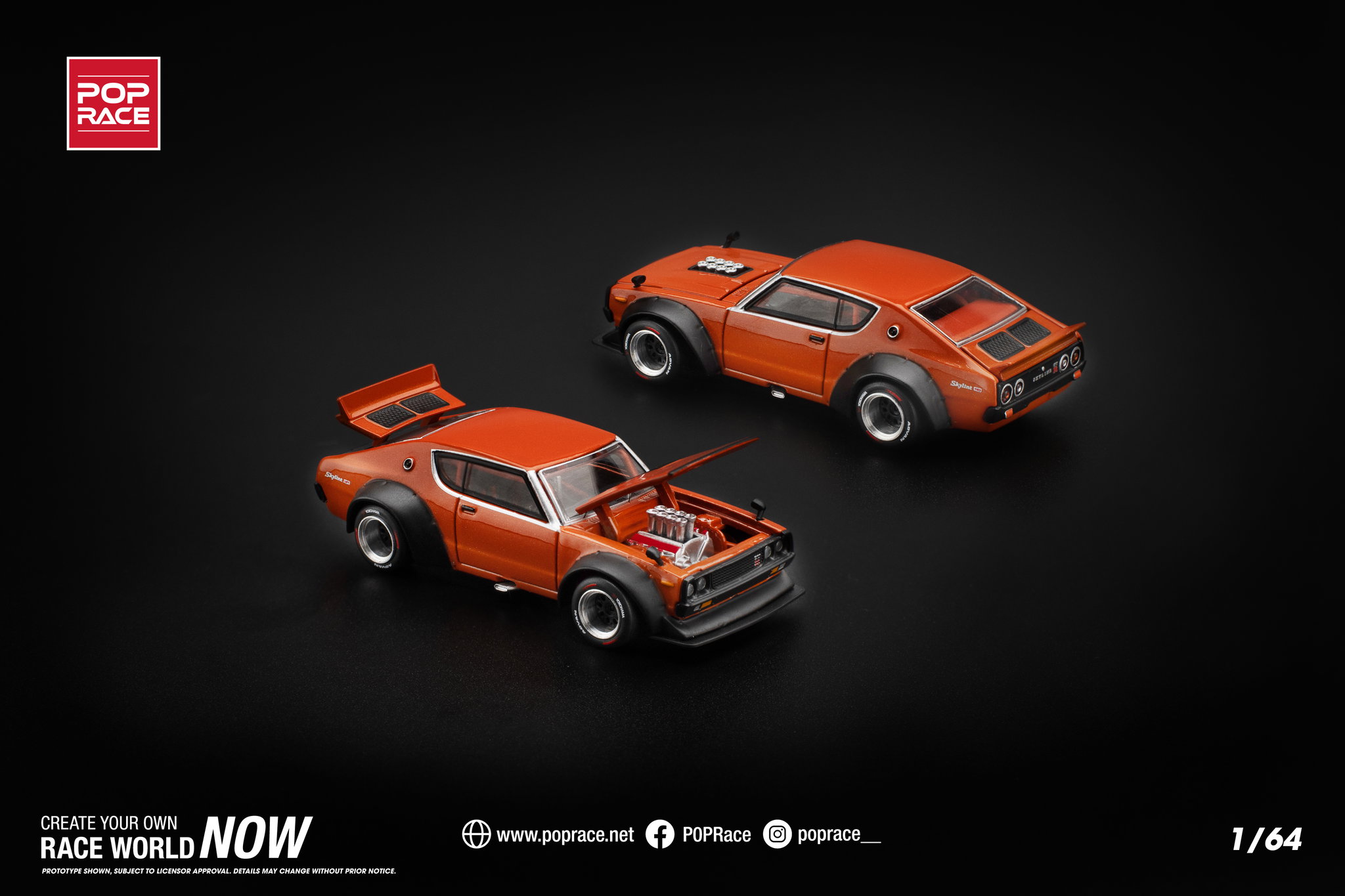 POP RACE MODEL 1/64 SKYLINE GT-R V8 DRIFT (KENMERI) - ORANGE_2
