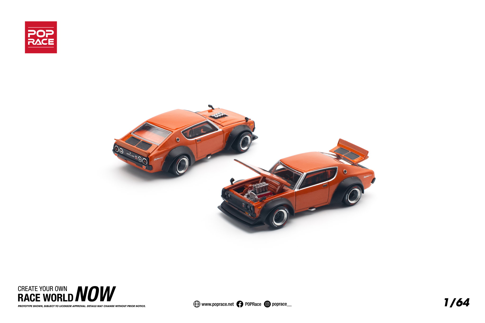 POP RACE MODEL 1/64 SKYLINE GT-R V8 DRIFT (KENMERI) - ORANGE_0