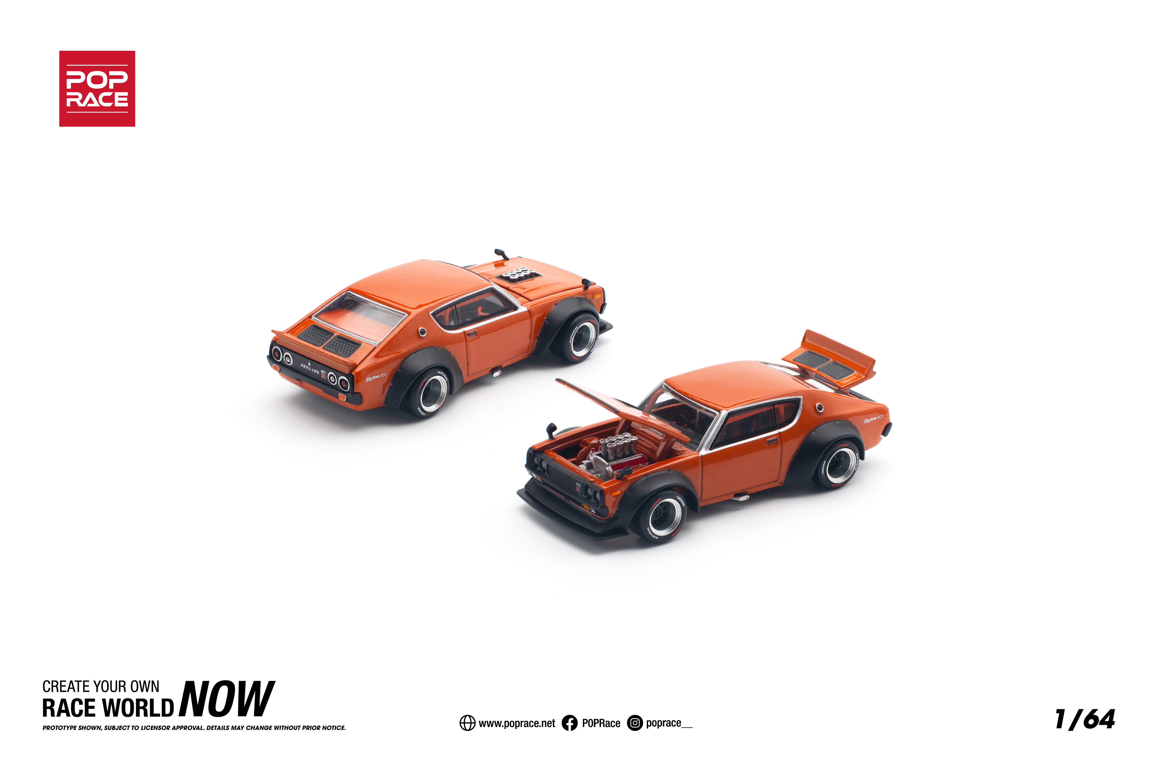 POP RACE MODEL 1/64 SKYLINE GT-R V8 DRIFT (KENMERI) - ORANGE