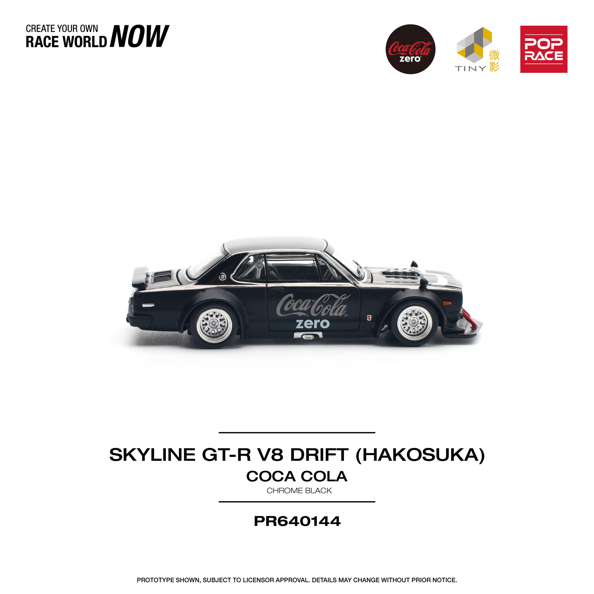 POP RACE MODEL 1/64  SKYLINE GT-R V8 DRIFT (HAKOSUKA) COCA COLA ZERO - BLACK CHROME_7