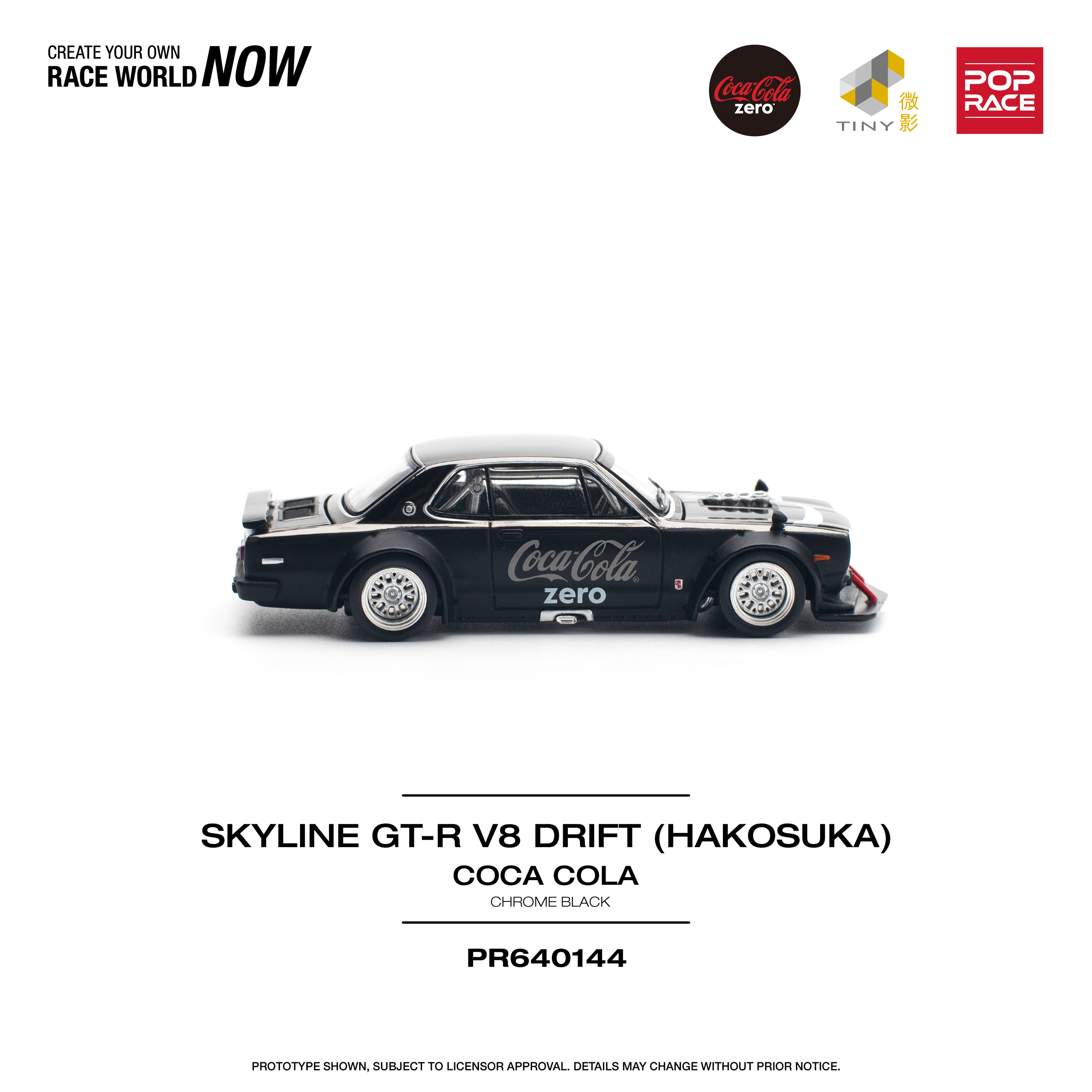 POP RACE MODEL 1/64  SKYLINE GT-R V8 DRIFT (HAKOSUKA) COCA COLA ZERO - BLACK CHROME_7