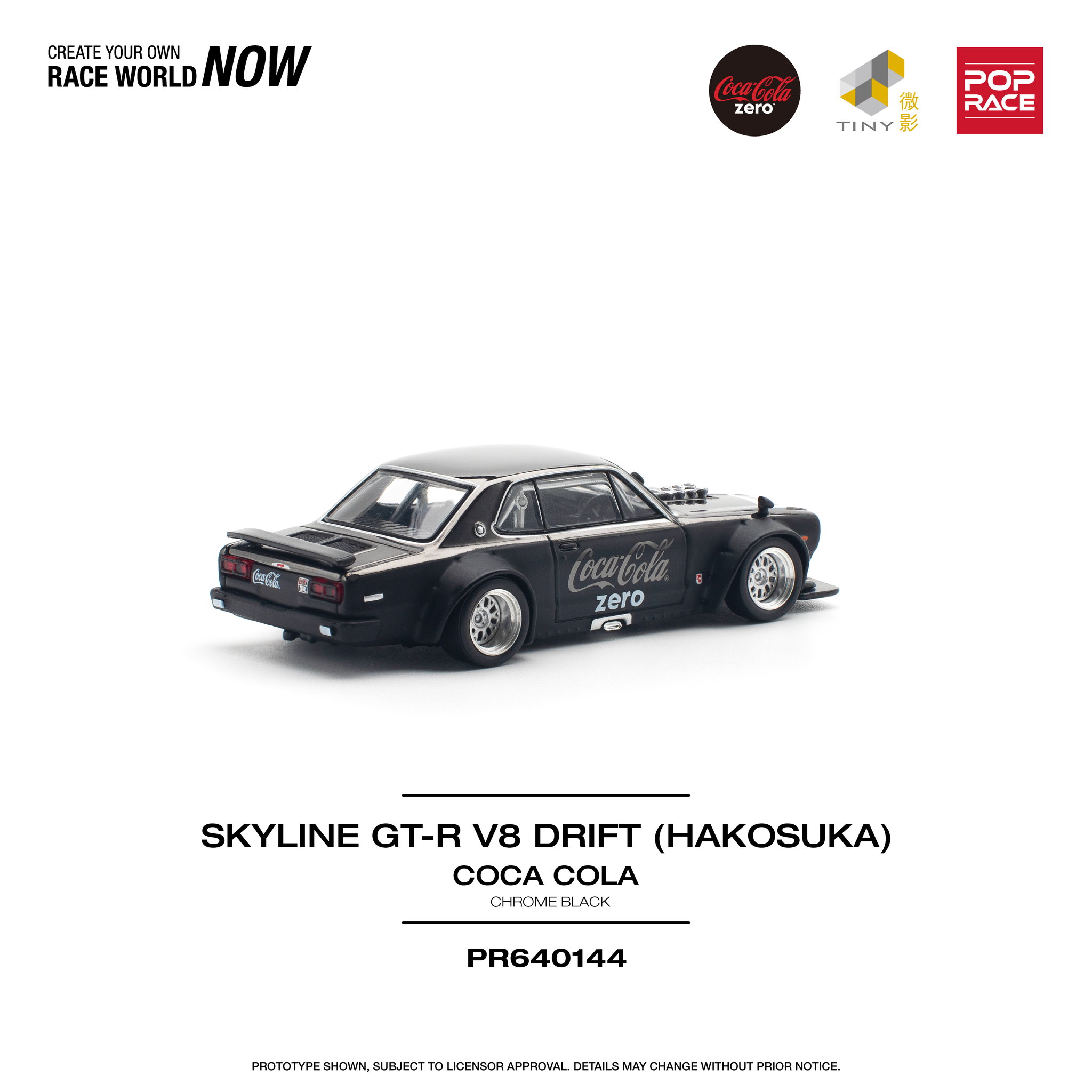 POP RACE MODEL 1/64  SKYLINE GT-R V8 DRIFT (HAKOSUKA) COCA COLA ZERO - BLACK CHROME_6