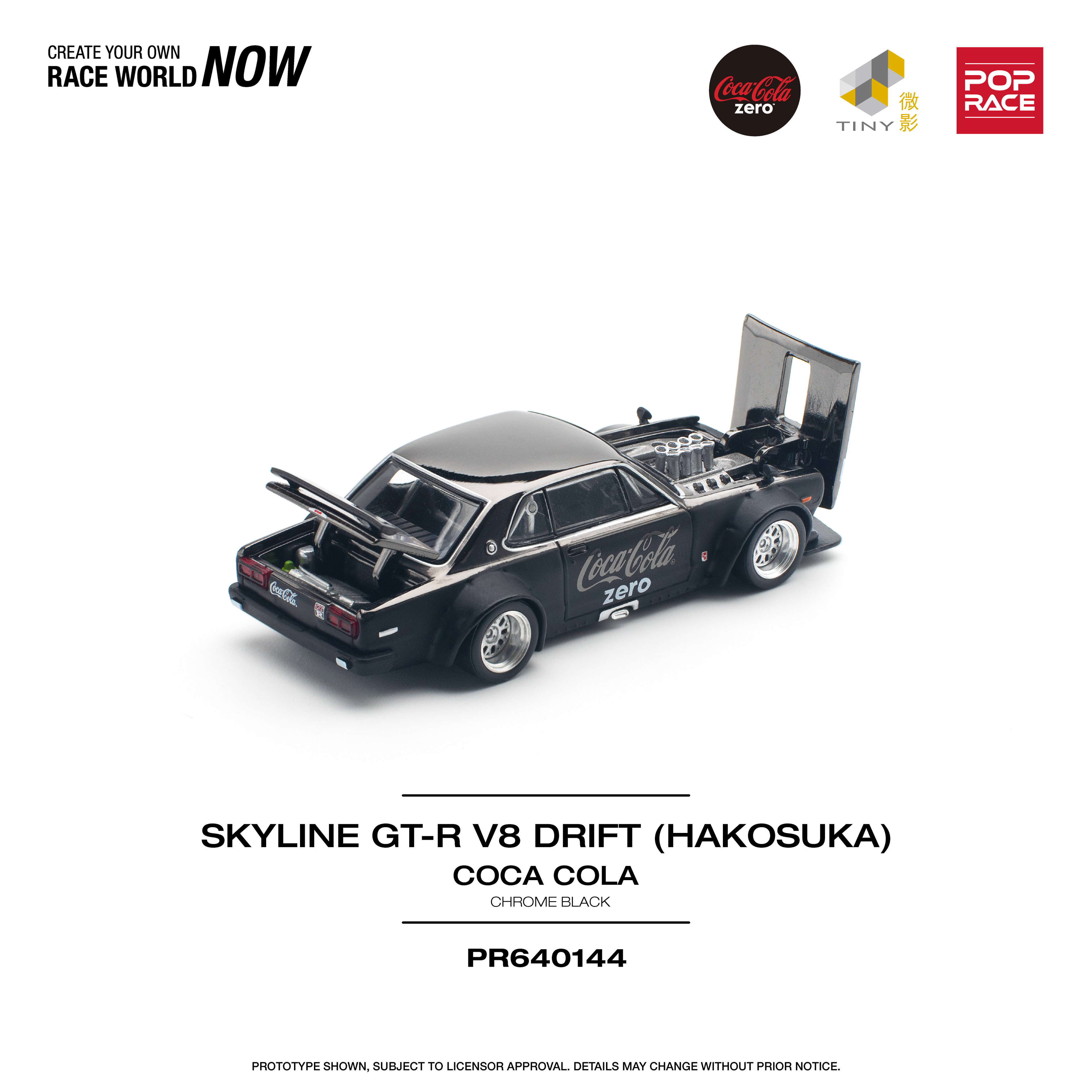 POP RACE MODEL 1/64  SKYLINE GT-R V8 DRIFT (HAKOSUKA) COCA COLA ZERO - BLACK CHROME_5